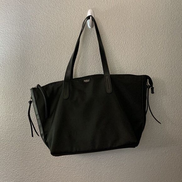 BOTKIER Black tote bag zip top zip/slip interior pockets decorative side zips - Picture 2 of 15